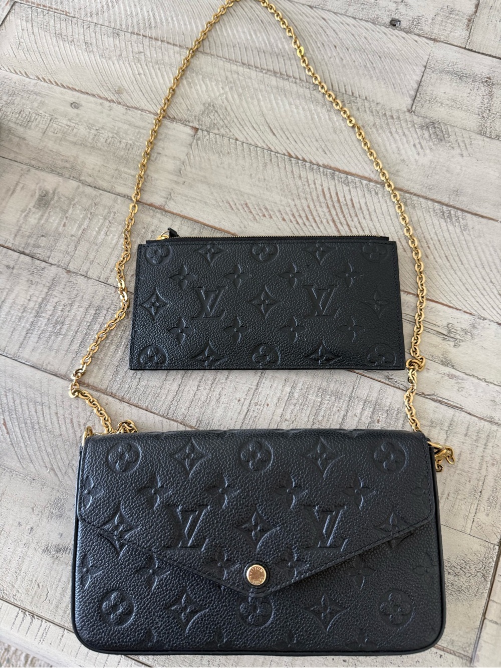 Louis Vuitton Black Monogram Chain Crossbody with Matching Pouch